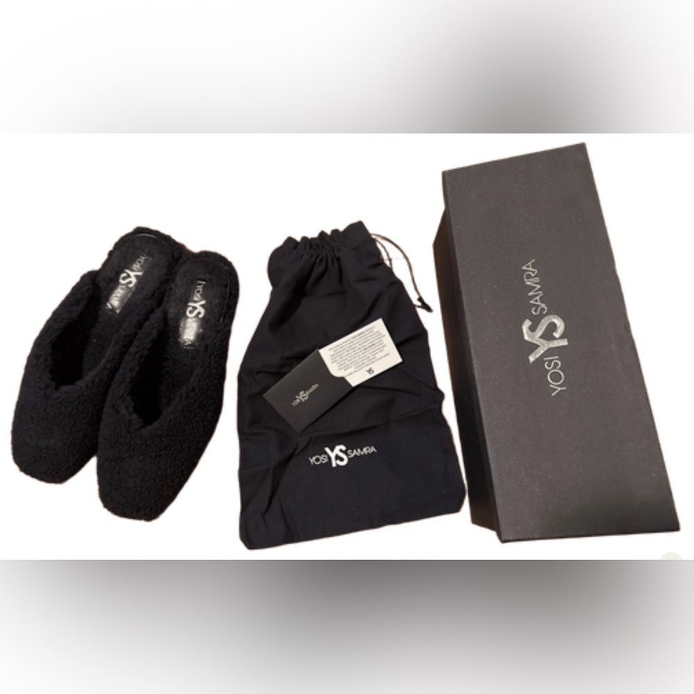 Yosi Samra Jessy Faux Shearling Mule Black Fuzzy Slippers - Picture 2 of 14